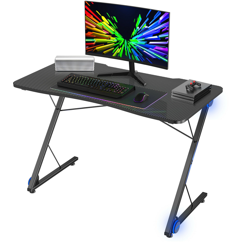 Costway Z Shaped Ergonomic Gaming Desk with Blue Lights Image 2