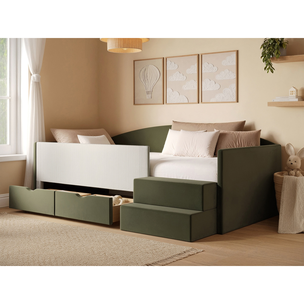 Flair Elisa Olive Green and Beige Velvet and Cord Low Sleeper Bed with Storage Image 6