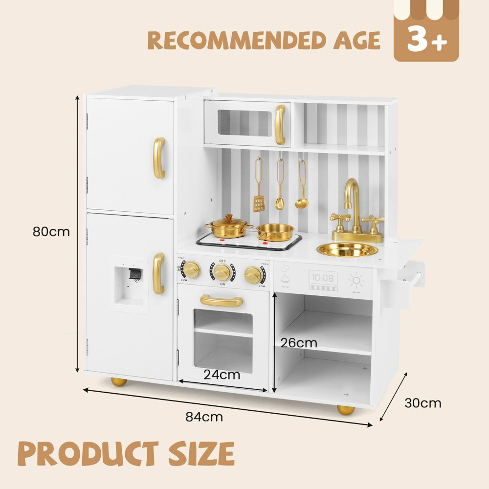 Costway Kids Golden Kitchen Play Set with Oven Real Sounds and Lights Image 7