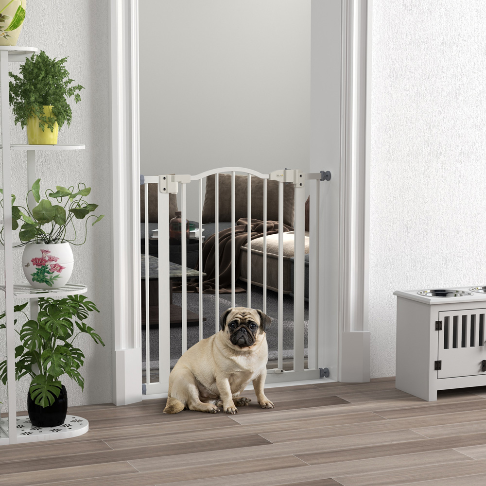 PawHut White 74-80cm Adjustable Metal Pet Safety Gate Image 2