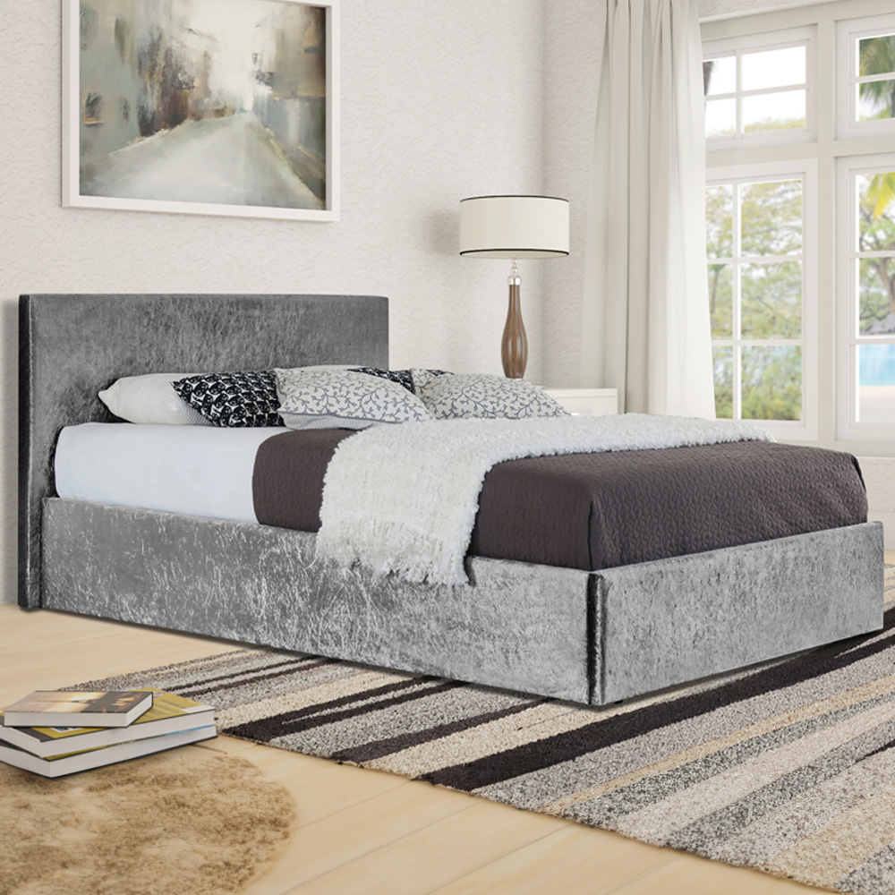Brooklyn King Size Silver Crushed Velvet Ottoman Storage Bed Image 1