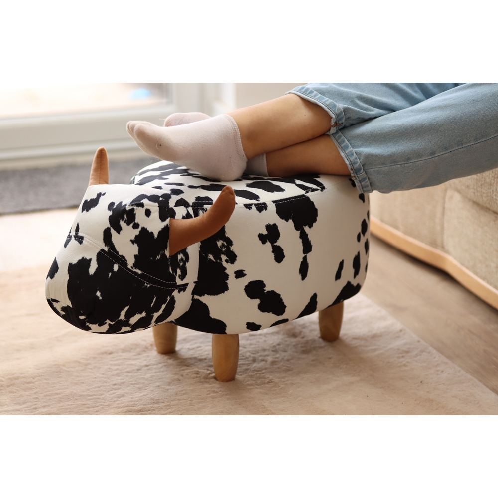Gardeco Black And White Lulu The Spotted Cow Velvet Footstool Image 6