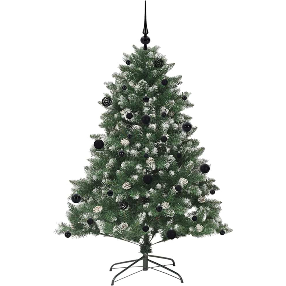 vidaXL Pre-Lit Black Baubles Green Artificial Snow Tipped Christmas Tree 5ft Image 4