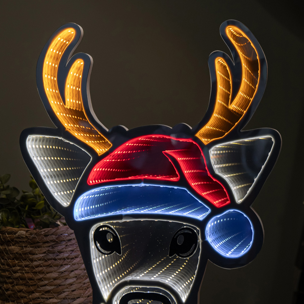 Samuel Alexander Multicolour LED Light Up Deer Head in Santa Hat Infinity Christmas Decoration 40cm Image 5