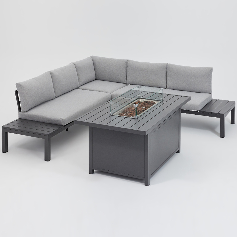 Home Detail Bahila 5 Seater Dark Grey L Shape Garden Sofa Set with Fire Pit Table Image 2