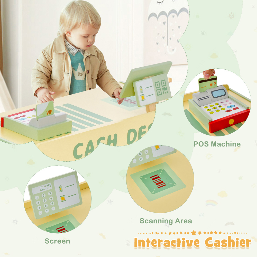 Costway Green Kids Wooden Grocery Store Supermarket Toy Set Image 8