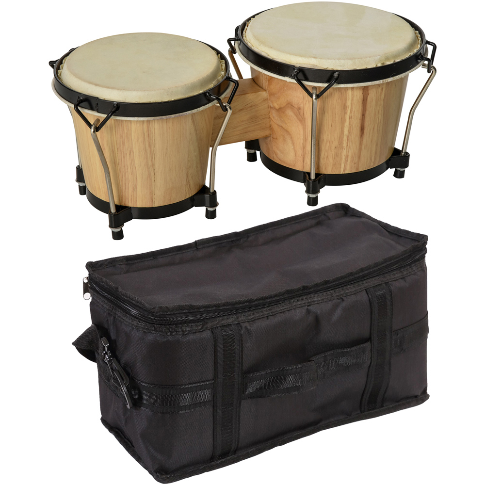 HOMCOM Sheepskin Drum Head Wooden Bongo Drum Set with Tuning Wrench and Bag Image 5