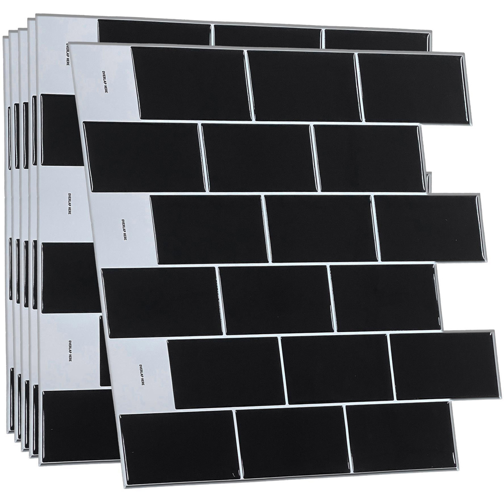 Walplus London Metro Classic Bric Pure Black 3D Peel and Stick Backsplash Tile Sticker 6 Pack Image 2