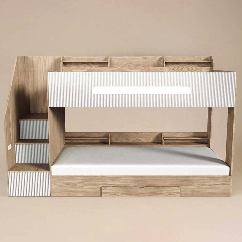 Flair Finn Single Oak and White Staircase Bunk Bed with Storage Image 3