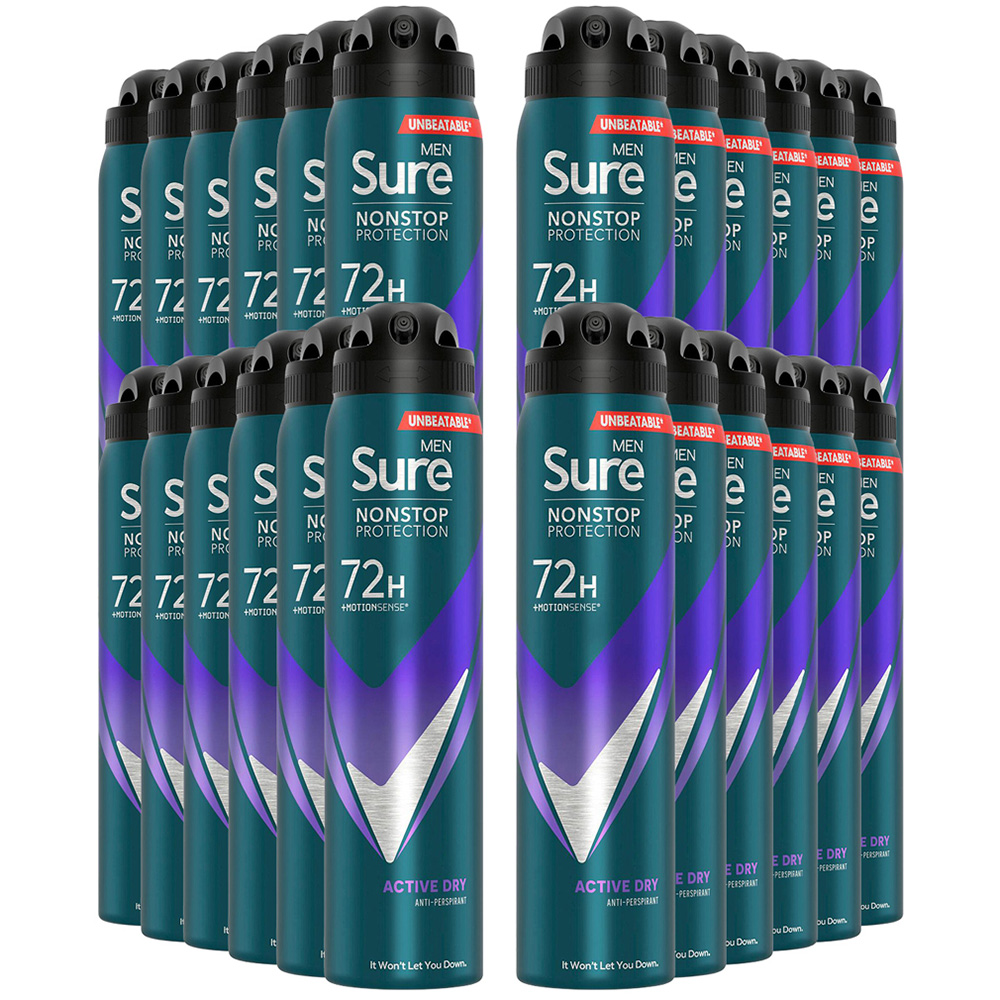 Sure Men 72H Non-Stop Protection Anti-Perspirant Active Dry Deodorant Spray 250ml 24 Pack Image 1