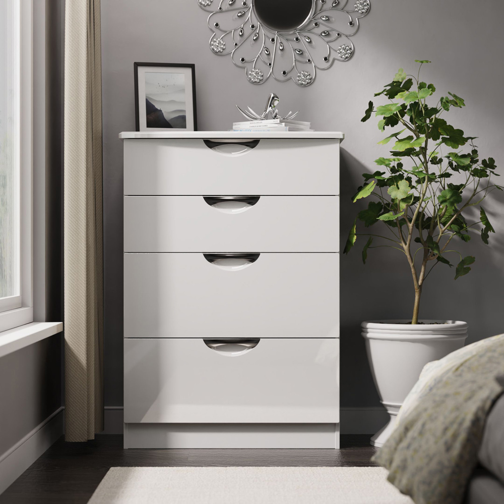 Crowndale Camden 4 Drawer White Gloss and White Deep Chest of Drawers Ready Assembled Image 7