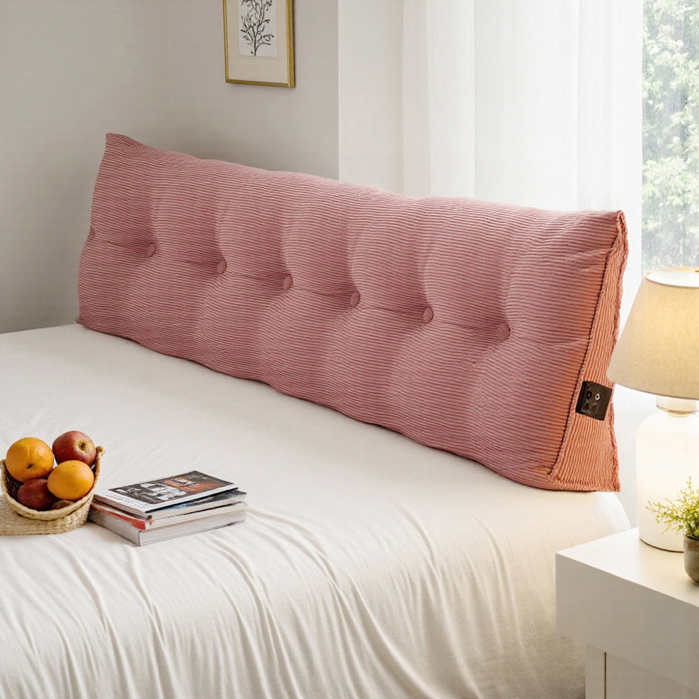 Living and Home Pink Corduroy Wedge Headboard Pillow with Side Pocket 180 x 50cm Image 7