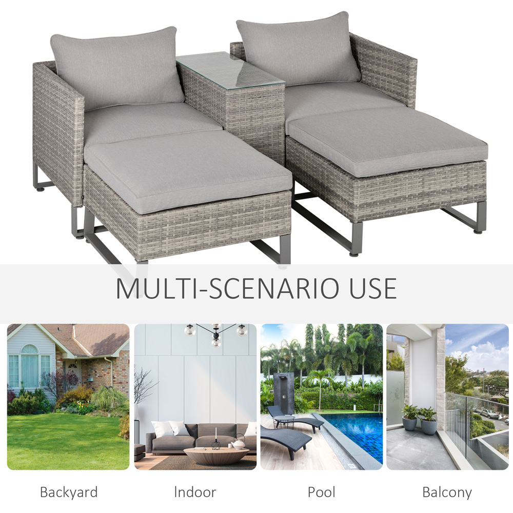 Outsunny 2 Seater Grey Rattan Lounge Set with Foot Stool Image 6