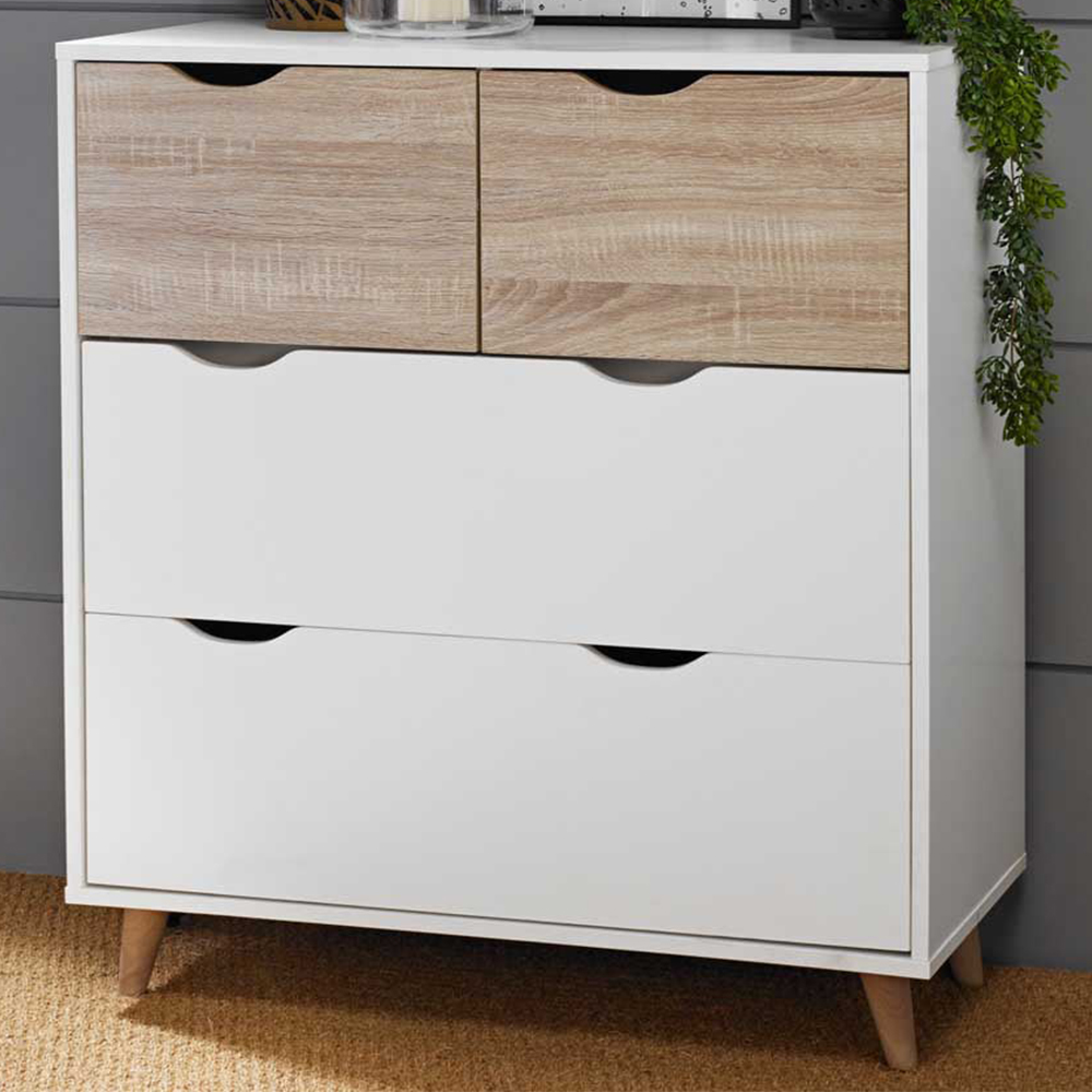 Stockholm 4 Drawer Oak and White Chest of Drawers Image
