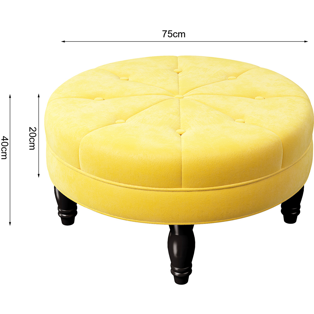 Living and Home Yellow Round Velvet Tufted Buttoned Footstool Image 8