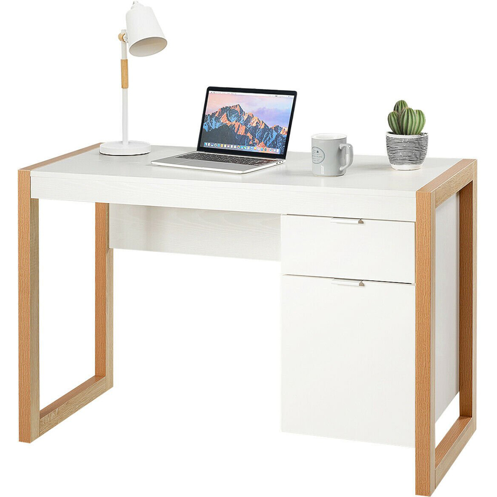 Costway Wooden Computer Desk with Drawer and Cabinet Image 2