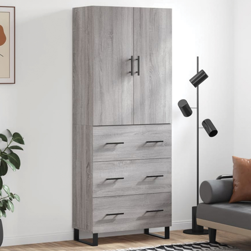 vidaXL 3 Door 3 Drawer Grey Highboard Image