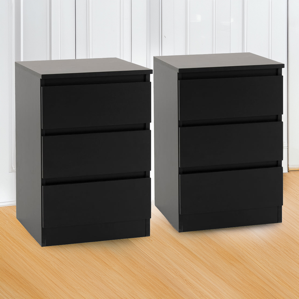 Seconique Malvern 3 Drawer Black Bedside Table Set of 2 Image 1