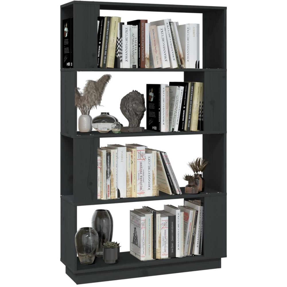 vidaXL 4 Shelf Grey Solid Pine Wood Bookcase Image 4