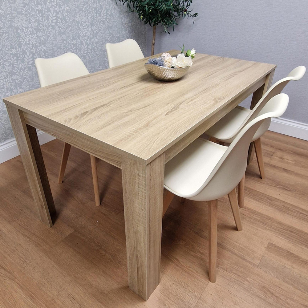 Kosy Koala 4 Seater Plastic and Faux Leather Dining Set Oak Effect and Cream Image 1