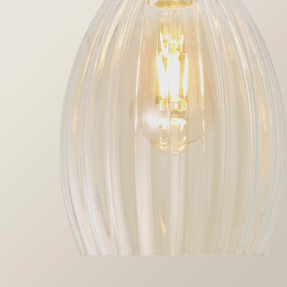 ValueLights Cheltenham Ribbed Shade Brushed Chrome Ceiling Pendant Light with Bulb Image 4