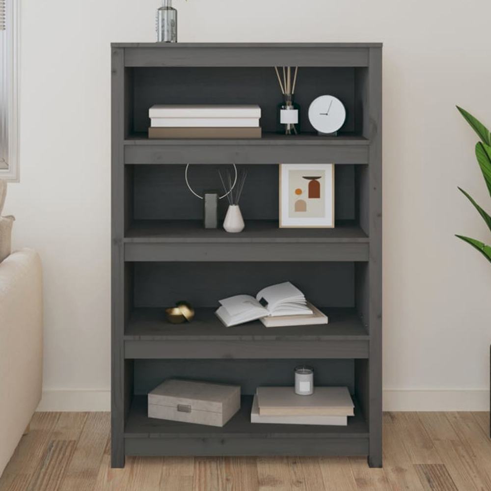 vidaXL 4 Shelf Grey Solid Pine Wood Bookcase Image 1