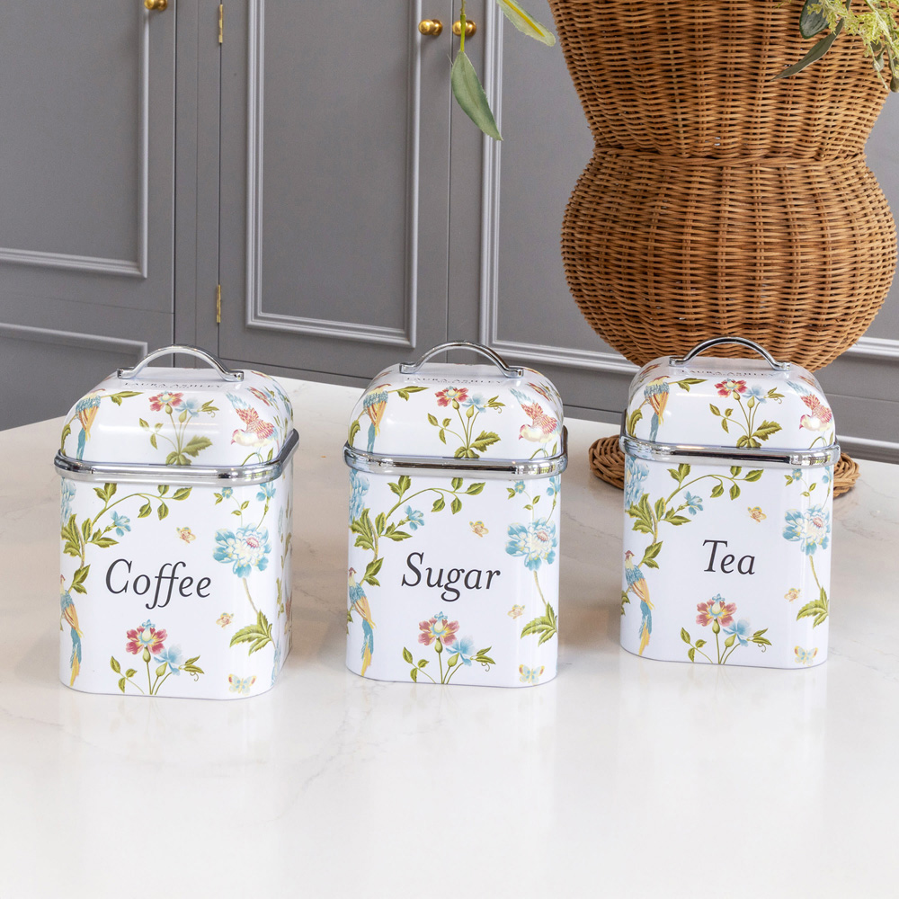 Laura Ashley White Floral 3 Piece Kitchen Canister Set Image 3