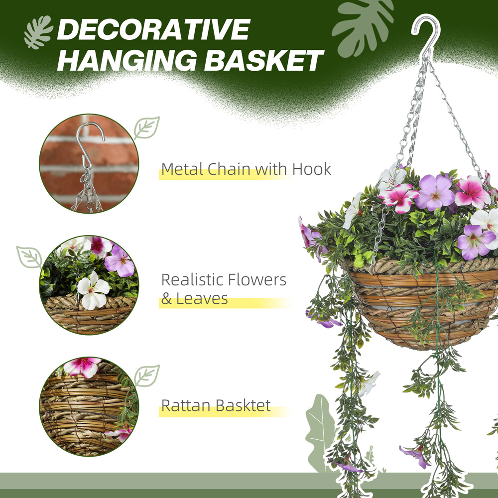 Portland Azalea Flower Artificial Plants in Hanging Basket 2 Pack Image 8