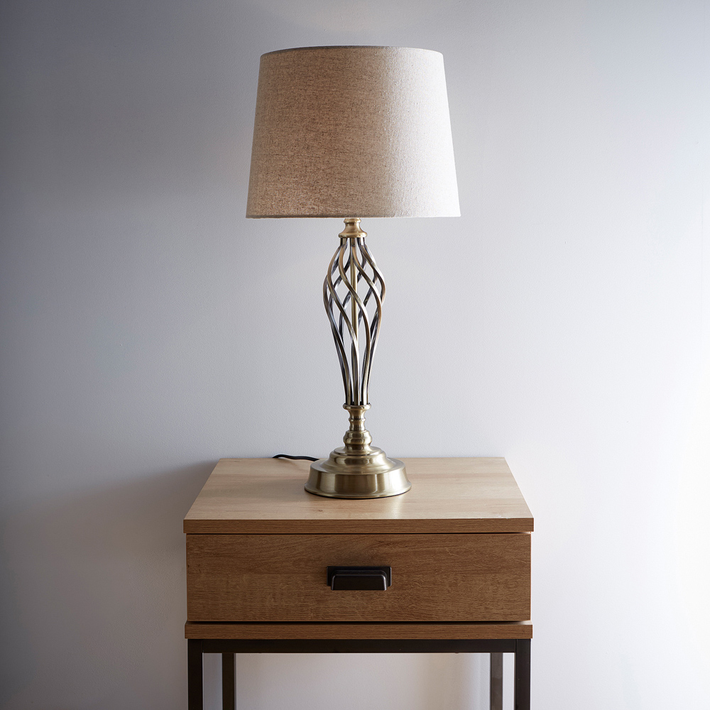 Kliving Compton Natural Linen Shade Antique Brass Table Lamp Image 2