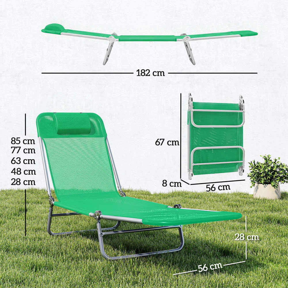 Outsunny Set of 2 Dark Green Foldable Sun Lounger Image 9