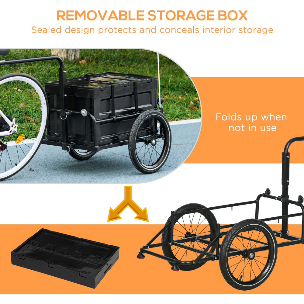 HOMCOM Black Bicycle Trailer with 65L Foldable Storage Box and Pneumatic Tyres Image 4