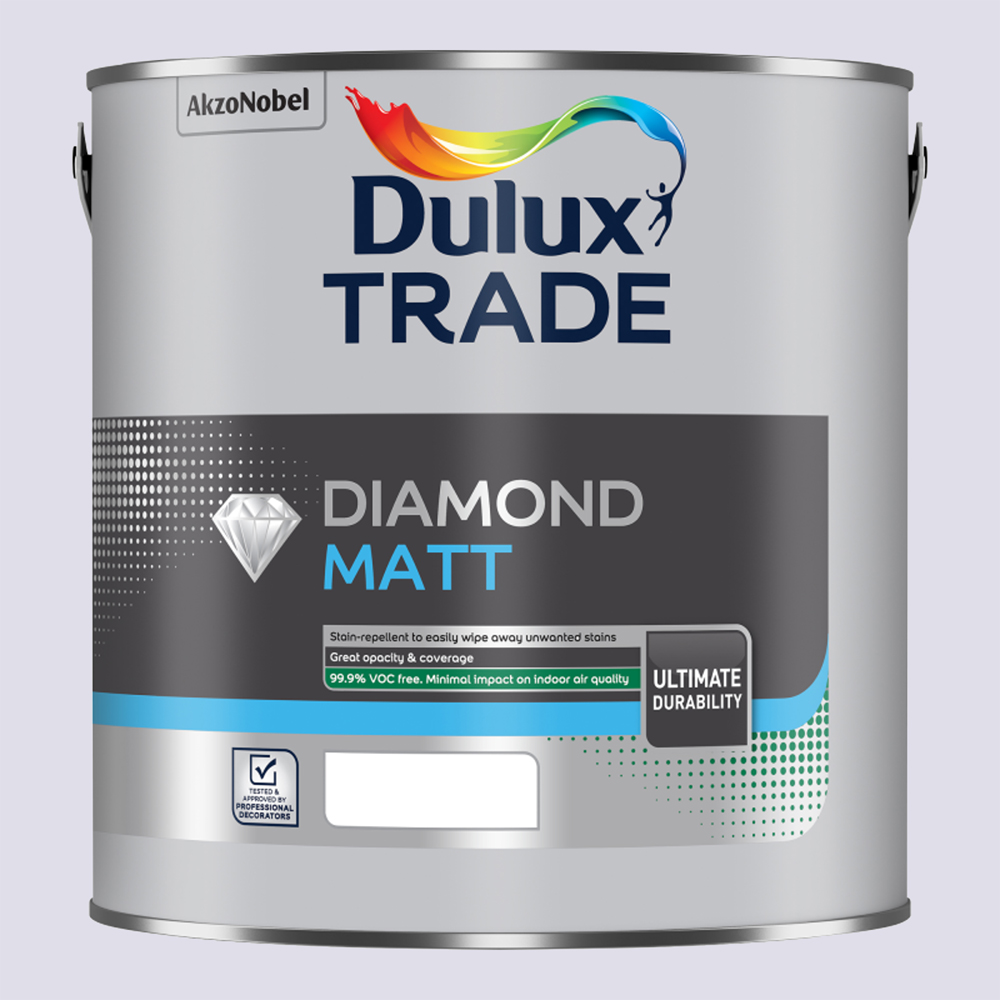 Dulux Trade Violet White Walls and Ceilings Diamond Matt Paint 5L Image 2