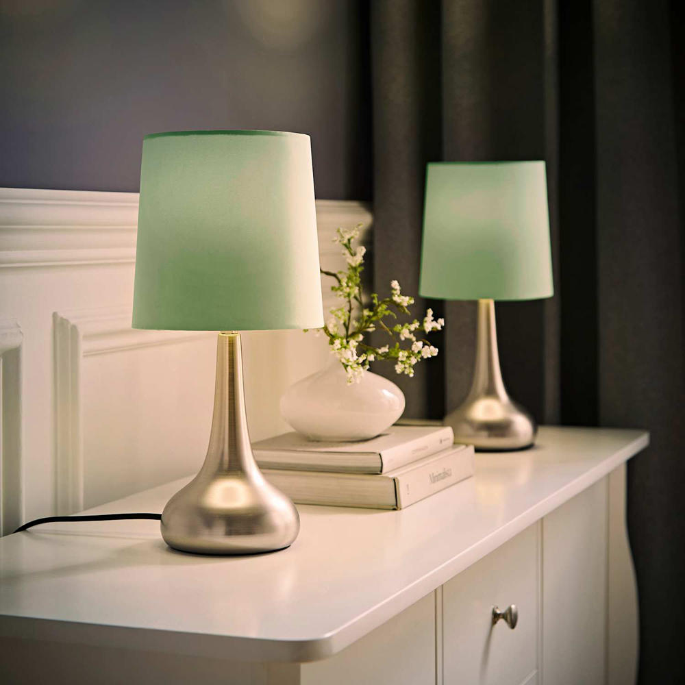 ValueLights Teardrop Sage Shade Brushed Chrome Touch Table Lamp with Bulb 2 Pack Image 2