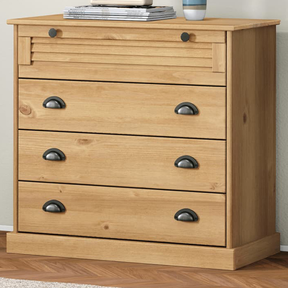 vidaXL Vigo 4 Drawer Brown Solid Pine Wood Chest of Drawers Image 1