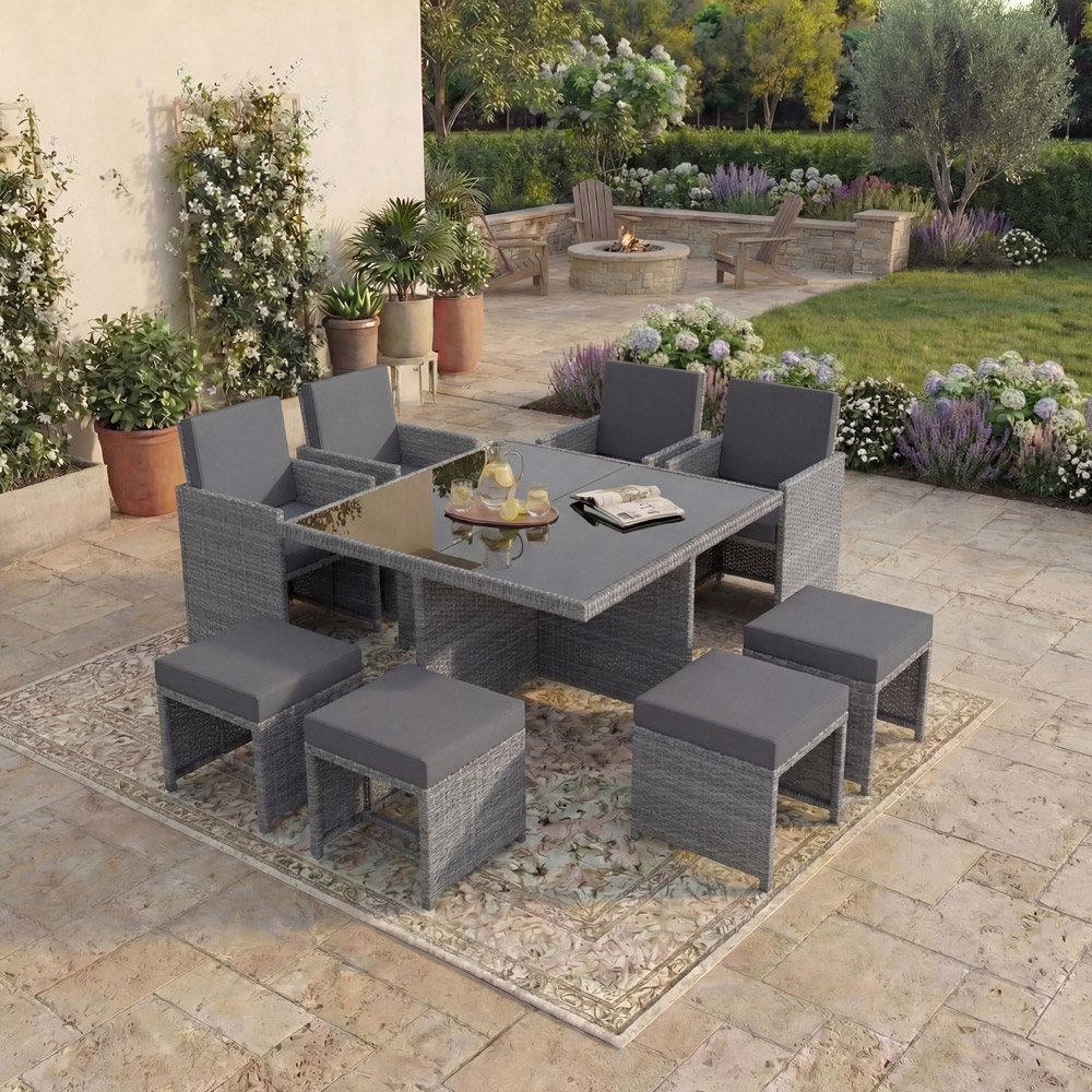 GARDEN VIDA Cuba Rattan Effect 8 Seater Garden Dining Set Grey Image 4