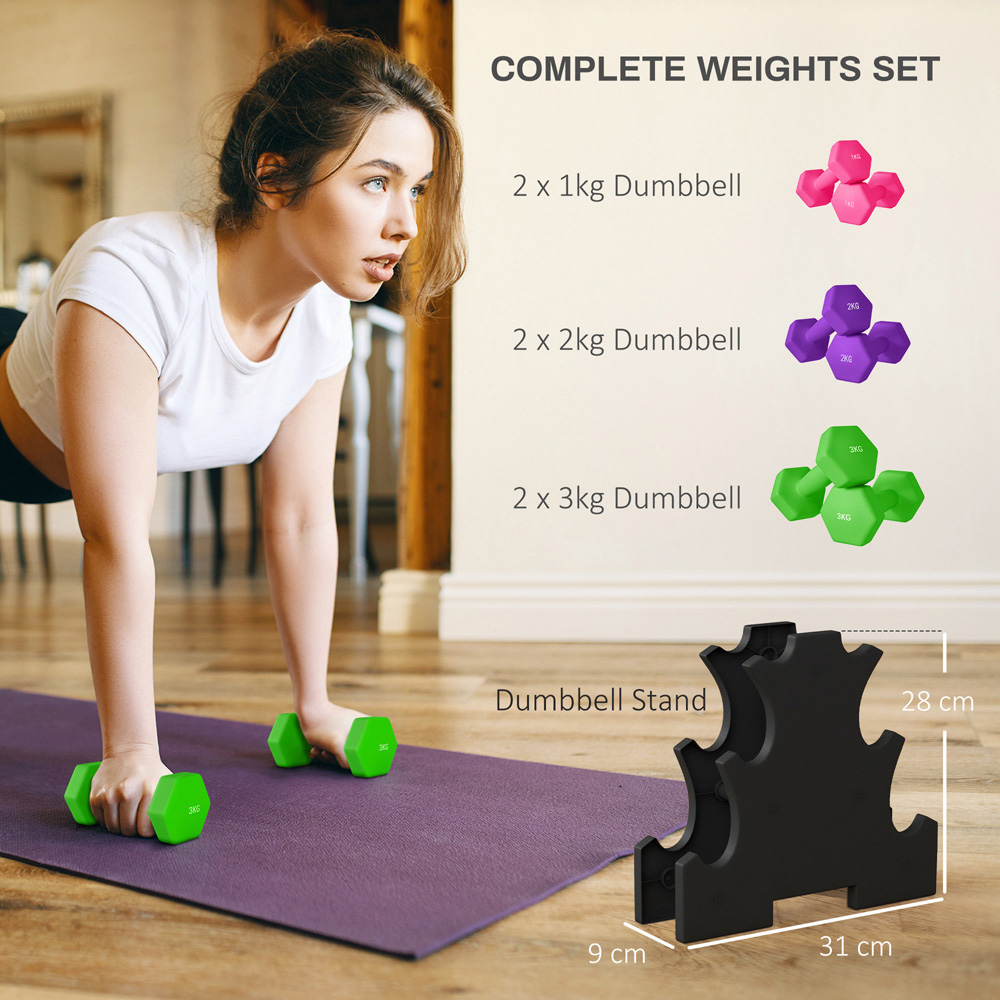 SPORTNOW Multicolour Dumbbell Set with Storage Rack 3 Pack Image 4