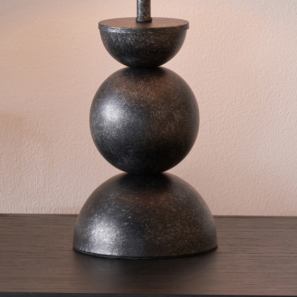 Pacific Lifestyle Vala White Textured Fabric Shade Graphite Metal Ball Table Lamp Image 4