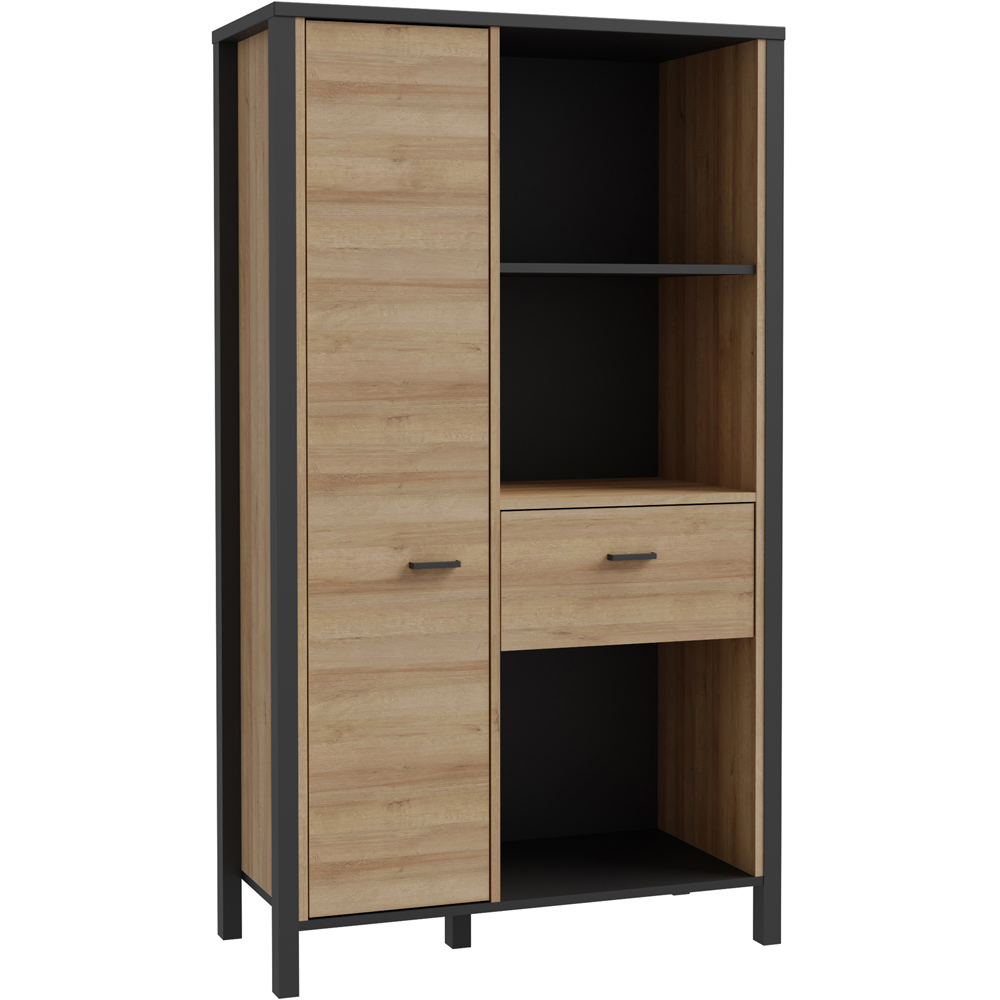 Florence High Rock Single Door Single Drawer Black and Riviera Oak Wide Bookcase Image 2