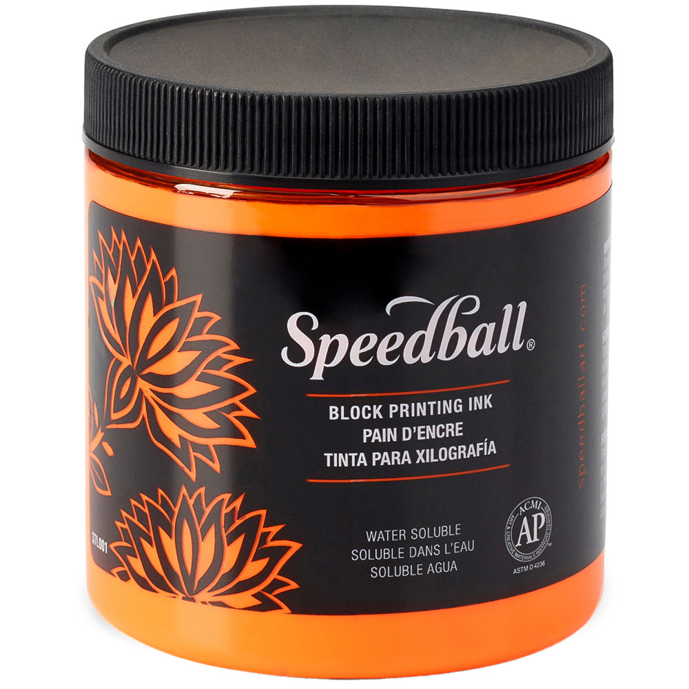 Speedball Fluorescent Orange Water Soluble Block Ink 236.5ml Image