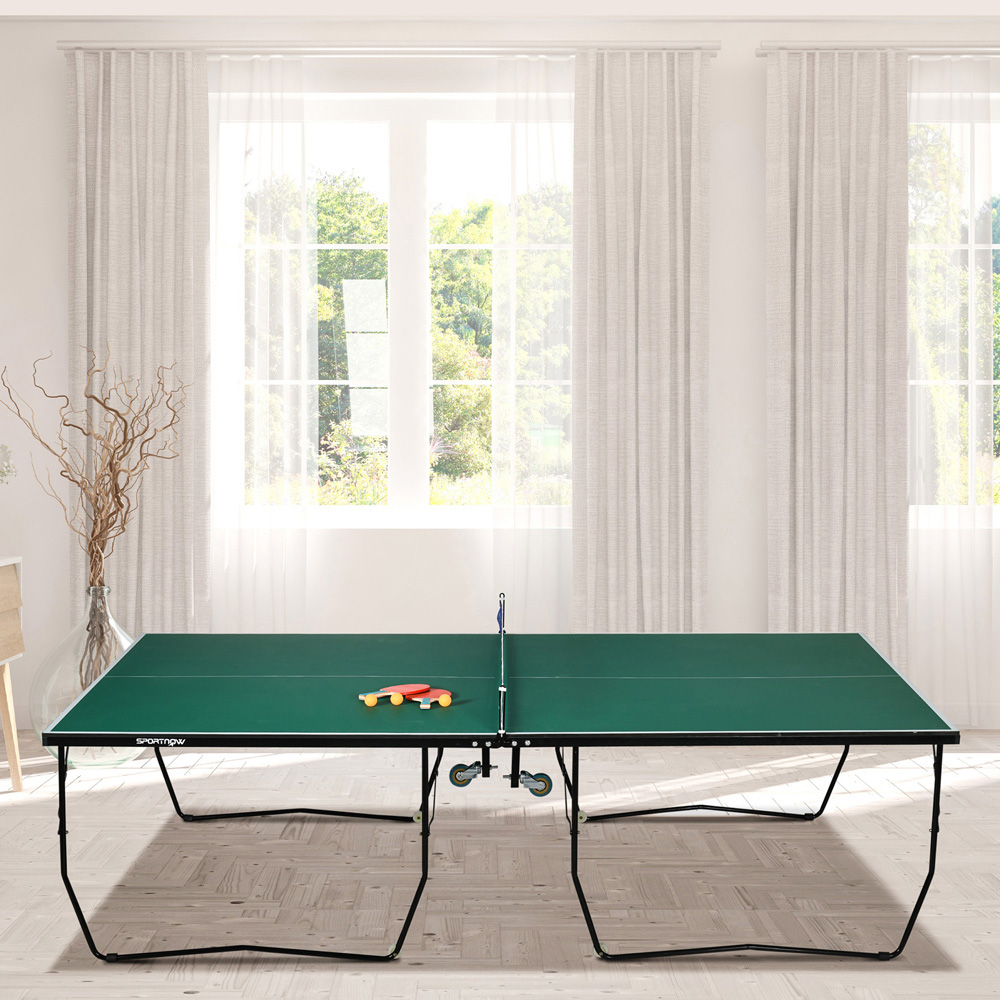 SPORTNOW Green Foldable Indoor Tennis Table Set with 8 Wheels Image 2