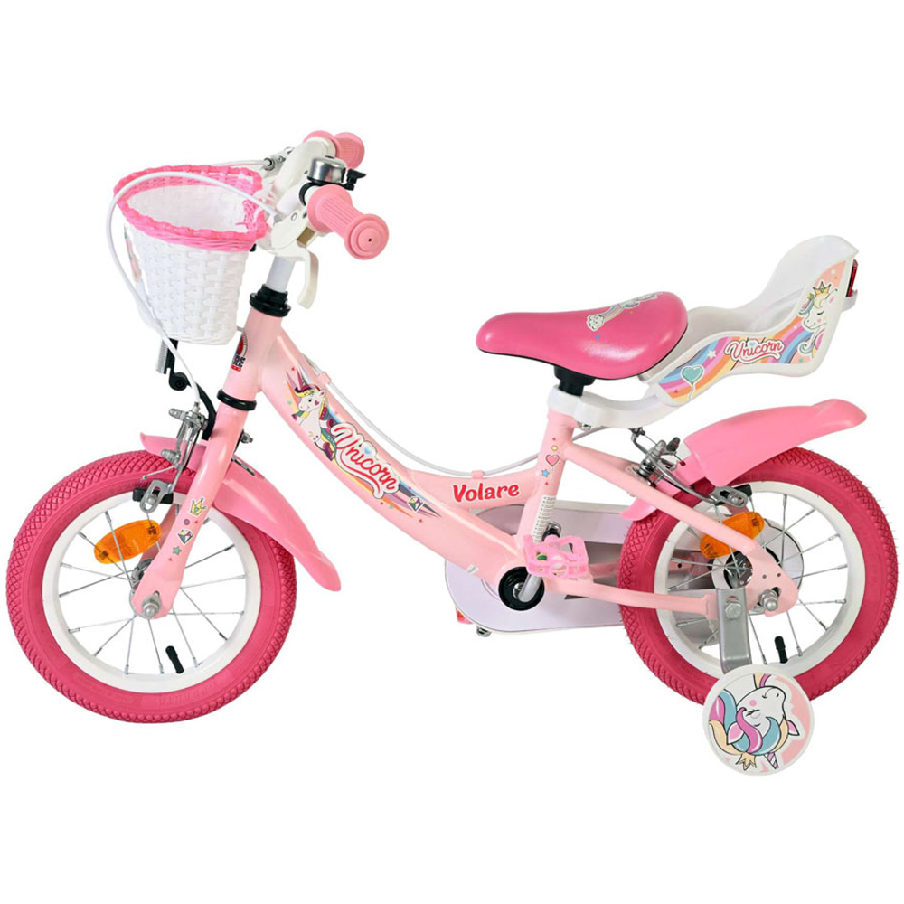 Volare Unicorn Kids 12 inch Pink Bike with Stabilisers Doll Seat and Basket Image 5
