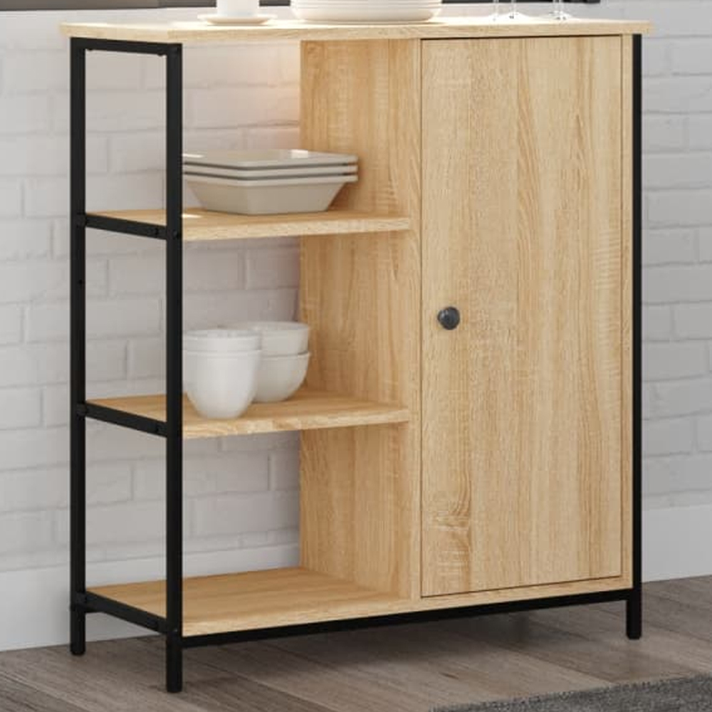 vidaXL Single Door 3 Shelf Sonoma Oak Sideboard Image 1