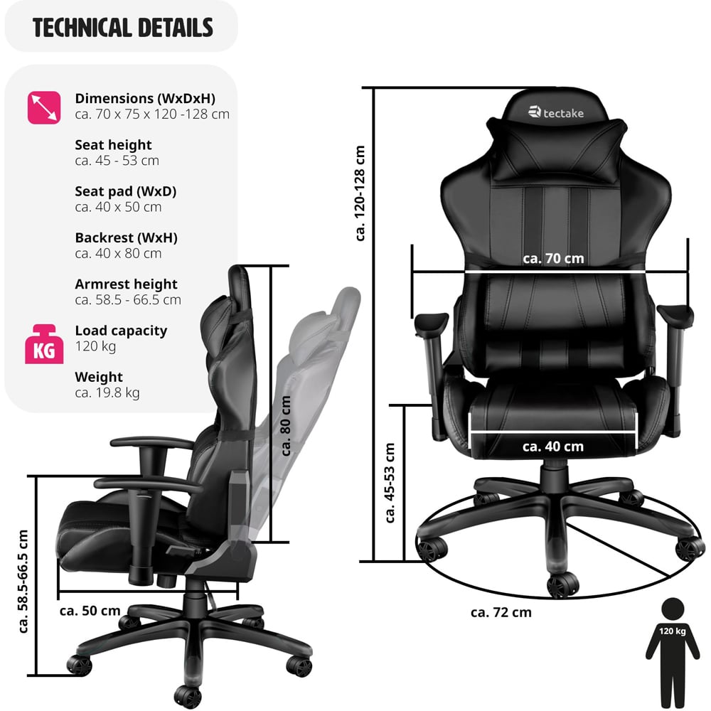 tectake Black Gaming Chair Image 9