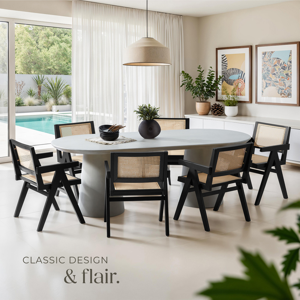 tectake Lizzy Set of 2 Black Rattan Backrest and Wood Frame Dining Chair Image 8