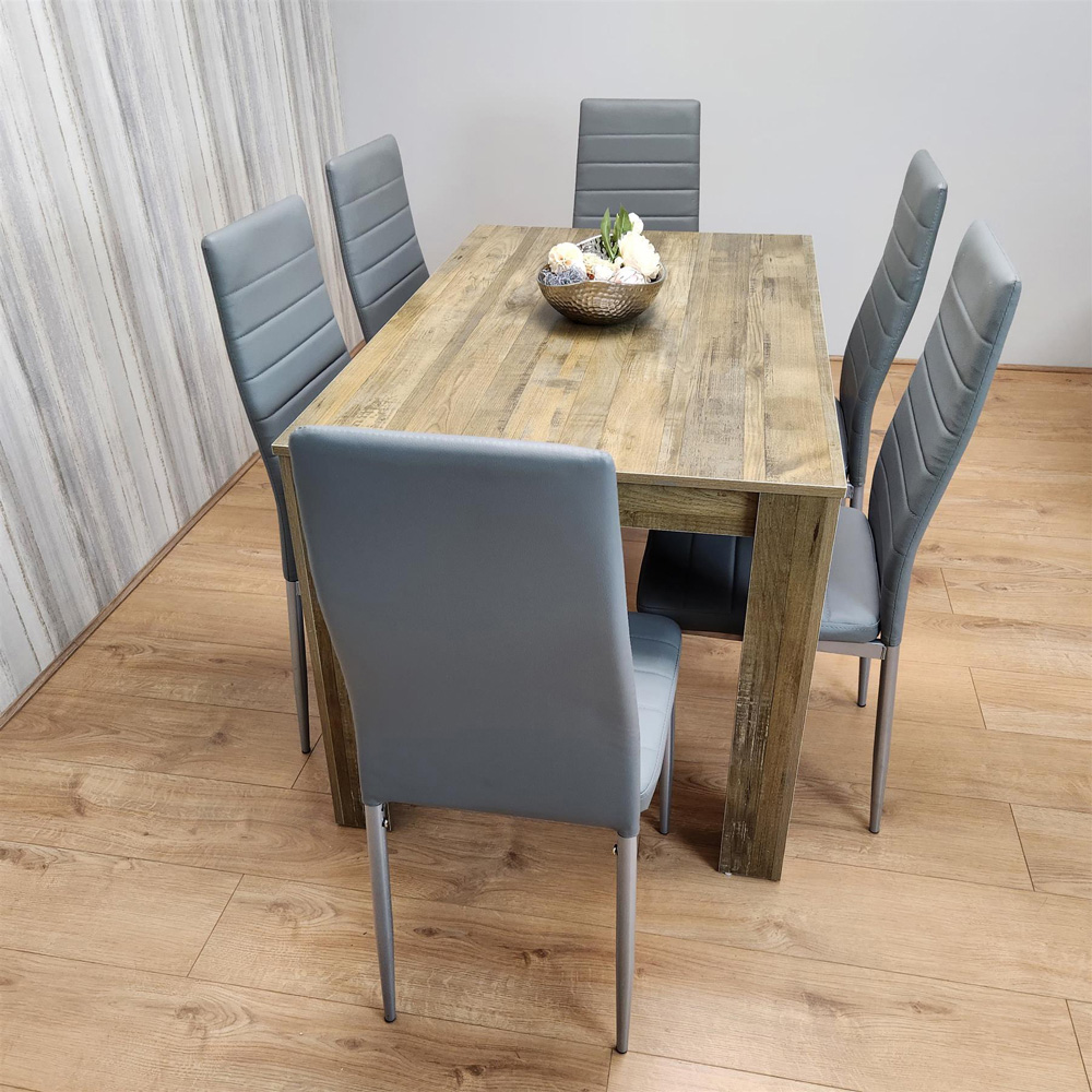 Kosy Koala 6 Seater Faux Leather Dining Set Rustic Effect and Grey Image 5