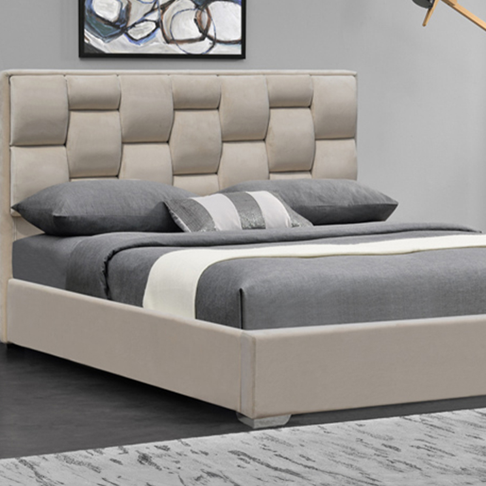 Brooklyn Double Cream Plush Velvet Weaved Headboard Bed Frame Image 2