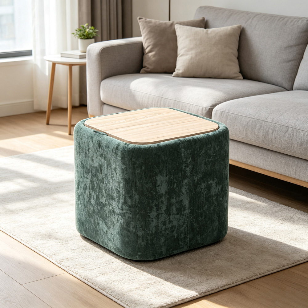 Living and Home Green Chenille Cube Storage Ottoman with Reversible Lid Image 7