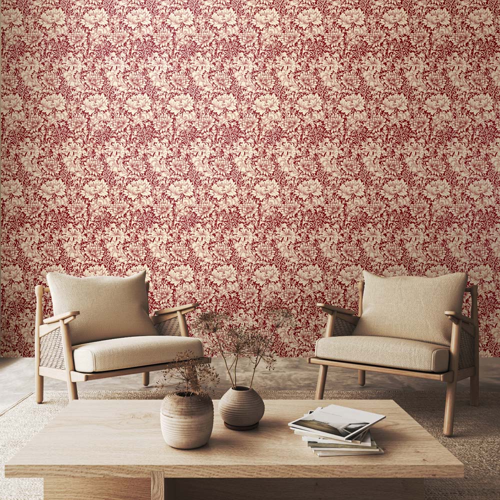 Hoopla Walls Chrysanthemum Ruby Red Non Woven Wallpaper Image 2