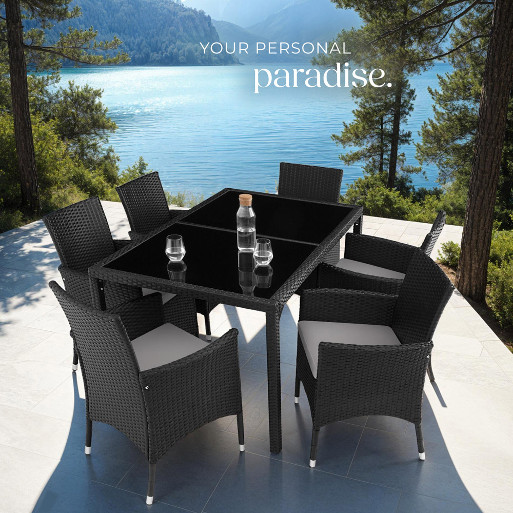 tectake Lisbon 6 Seater Rattan Garden Dining Set Black and Grey Image 3