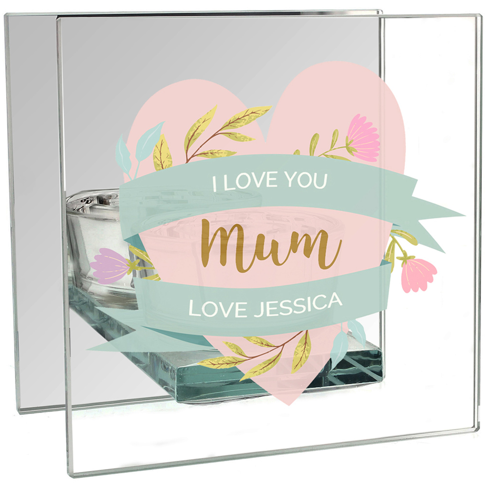 Personalised Memento Personalised Floral HeartMother's Day Mirrored Glass Tea Light Holder Image 1